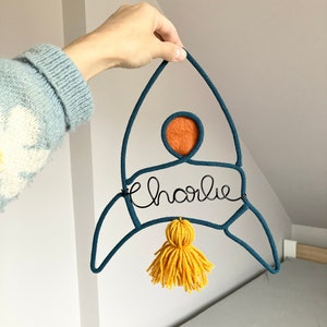 Personalised Rocket Ship Wall Decor | Space Nursery Sign | Custom Name Rocket | Rope and Wire Kids Room Decoration | Toddler Gift Idea