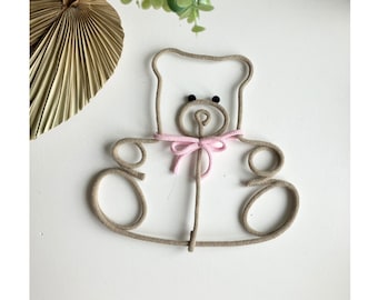 Decoración hecha a mano del estante del oso de peluche para la guardería del bebé - arte de cuerda y alambre, regalo de baby shower o revelación de género