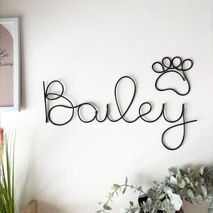 Wire dog name personalised sign for wall decor with paw print