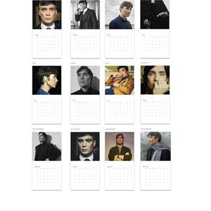 May include: A twelve-month wall calendar featuring a different portrait of Cillian Murphy for each month, from January to December. Each page displays the month name at the top, a photographic image of the actor, and a grid of calendar dates below.