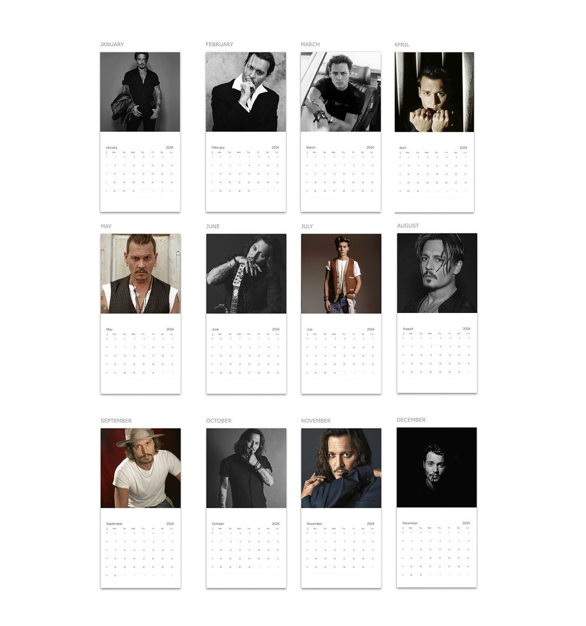 Johnny Depp Calendar 2024 Johnny Depp 2024 Wall Calendar, Celebrity