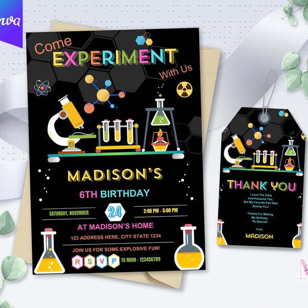 Editable Mad Science Birthday Invitation, Boy Science Party Invite Template, Lab Experiment, Science Invitation, Science Invites