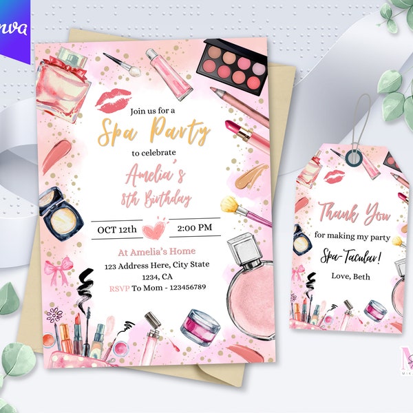 Spa Party Birthday Invitation | Spa Party Birthday Invitation | Pamper Party Invite Template | Tween Manicure & Pedicures Birthday