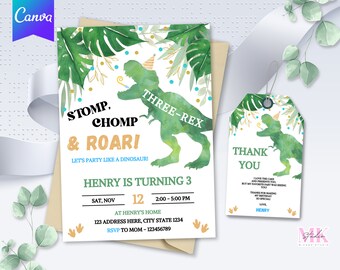 Editable Three Rex Invitation, Three Rex Birthday Party, Dinosaur Birthday Invitation, Three Rex Invitation Dino 3rd Birthday Party