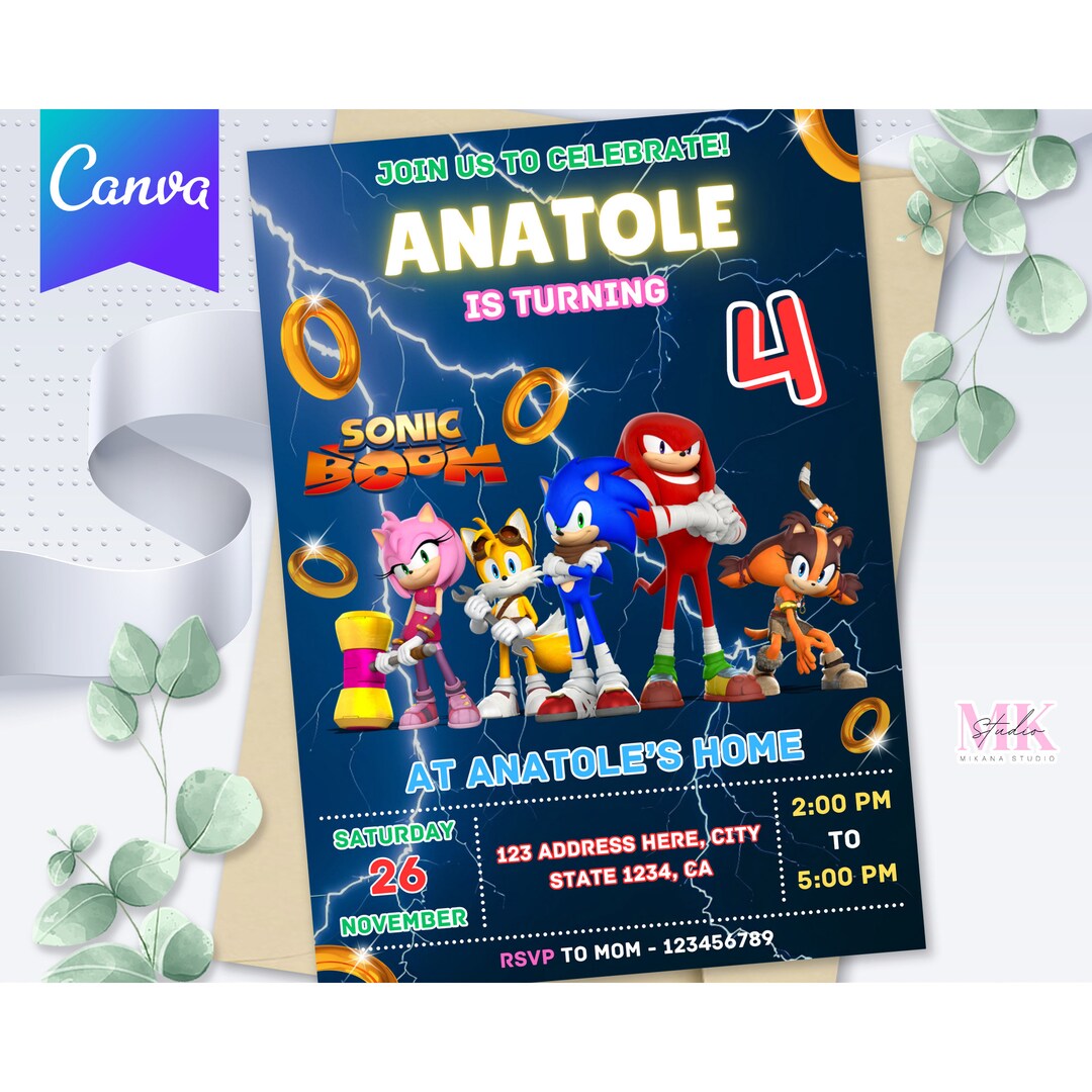 Editable Sonic Invitation Sonic Birthday Invitation Sonic Etsy