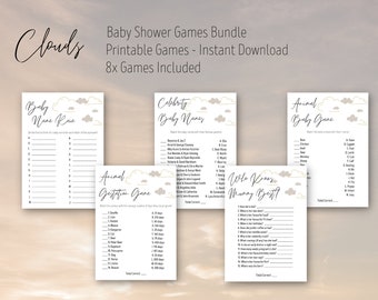 Neutral Clouds Baby Shower Games, Baby Shower Game Bundle, Minimalist Baby Shower, Cloud Baby Shower, Printable Games, INSTANT DOWNLOAD