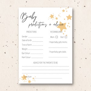 Carte de conseils et prédictions pour future maman, baby shower non sexiste, produits à imprimer pour baby shower, thème des étoiles, conseils pour les nouvelles mamans, téléchargement immédiat
