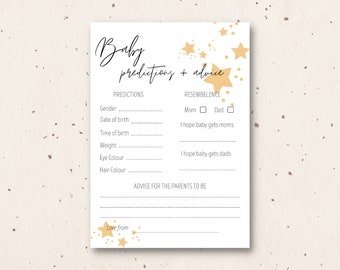 Mom To Be Advice & Predictions Card, Gender Neutral Baby Shower, Baby Shower Printables, Star Theme, Advice for New Moms, INSTANT DOWNLOAD