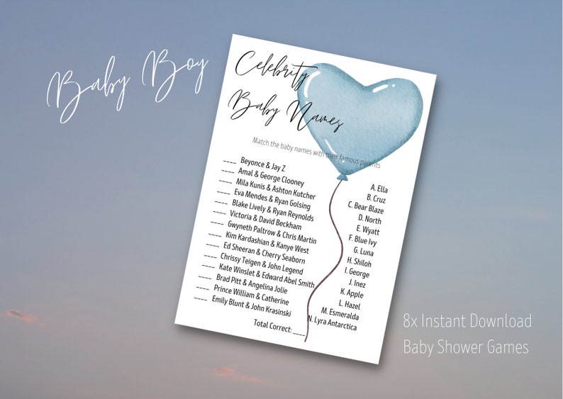 Blue Heart Balloon Baby Shower Games Baby Shower Game Bundle Etsy