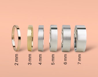 Anillos de boda planos de plata para hombre y mujer, anillos con grabado personalizado, anillo pulido, grabado láser gratuito, 2 mm, 3 mm, 4 mm, 5 mm, 6 mm, 7 mm.