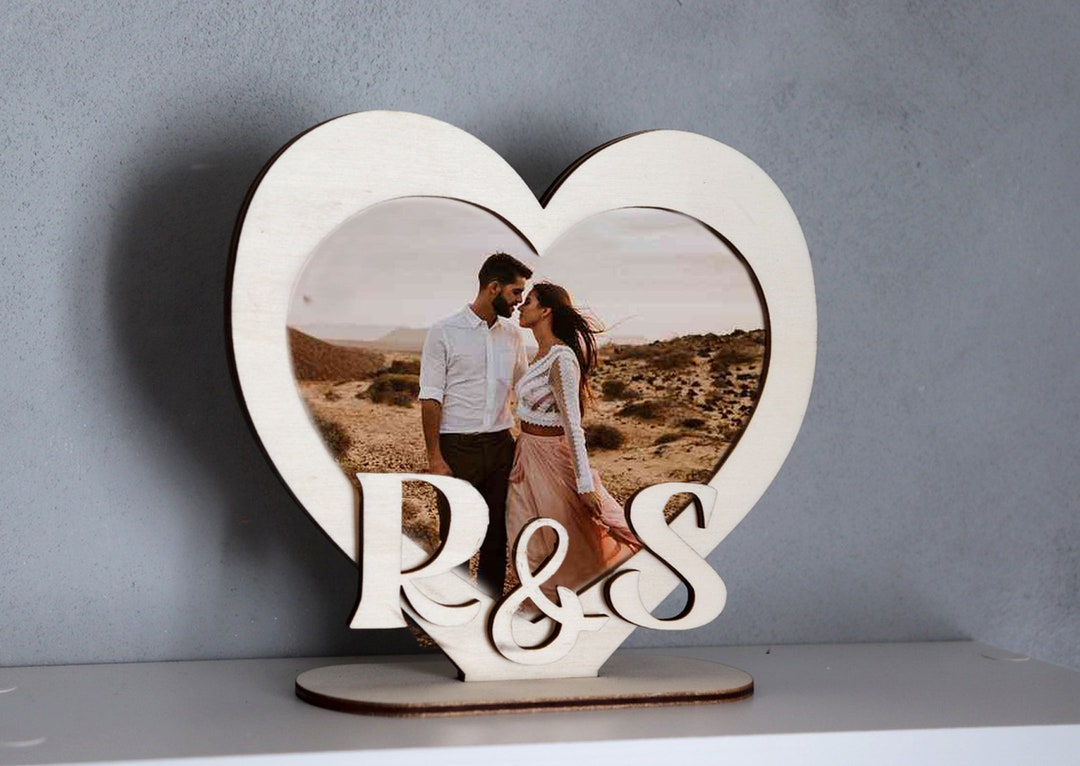 Wooden Heart Frame With Name Photo Holder With Initials Etsy