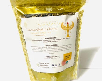 Té de hierbas Claritea para el dolor de garganta y el chakra: saúco, equinácea, raíz de malvavisco para la tos.