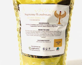 Mezcla de té de hierbas Supreme Wombman con canela, corteza de viburno y equilibrio femenino.