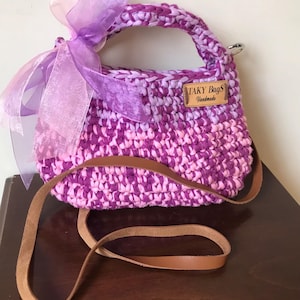 Knitting Crochet Tiny Tote Bag/Handmade Summer HandBag/Multicolor Crochet Shoulder Bag/Trendy Woven Knit Summer Purse/Handknit Colorful Bag