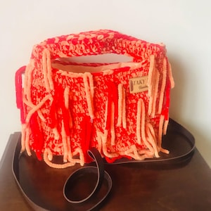 Handmade Crochet Summer Bag, Hand Knit Corful Crochet  Tote Bag, Crochet Knit Teddy Bag, Fringed Knit Crochet Bag, Knitted Tiny Shoulder Bag