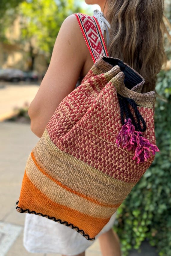 Handmade Wool Backpack Peruvian Backpack Handmade of Sheep Wool Dyed With Natural  main image 4