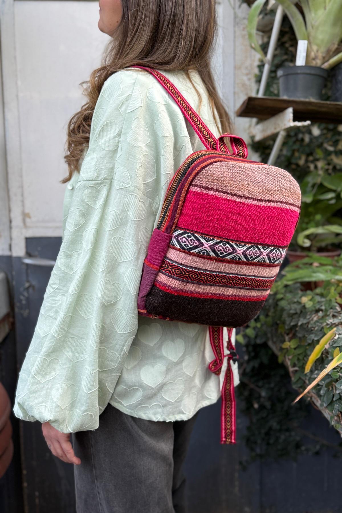 Handmade Colorful Wool Backpack, Boho Peruvian Backpack, No 
