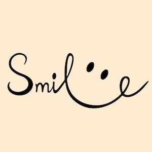 Inspirational Clipart: Fine and Fancy Black Cursive / Script Capitalized Word "Smile" w/ Happy Face Eyes Design - Digital Download SVG & PNG