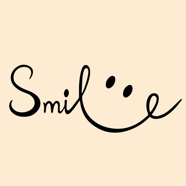 Inspirierende Clipart: Schöne schwarze Schreibschrift / Schrift groß geschriebenes Wort ""Smile"" mit glücklichem Gesicht Augen Design - digitaler Download SVG & PNG""