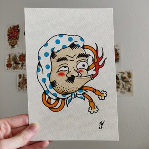 Hyottoko • Peinture sur feuille flash de tatouage traditionnel japonais • Irezumi • Art mural • Original dessiné à la main