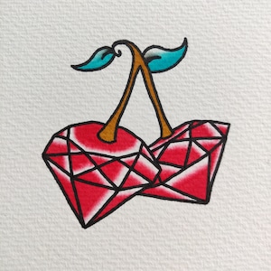 Ruby Da Cherry • Suicideboys • Grey59 • American Traditional Tattoo Flash Sheet • Wall Art • Original Hand-Drawn • 11cmx11cm • 4.3in x 4.3in