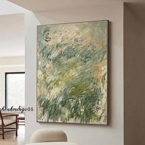 Large Wabi Sabi Green Beige Texture Wall Art on Canvas,Minimalist Painting, Beige Painting For Livingroom,Green Wall Art Modern Art