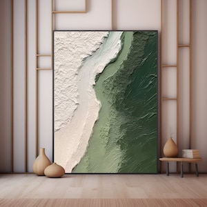 Green Ocean Oil painting Canvas Neutral Tone Wave Art Texture Wall Art Wabi-Sabi Wall Art Fashion Room Living Room Painting Decor