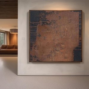 Black and Brown Wall Art Painting on Canvas Wabi Sabi Wall Art Brown Texture Art Black and Brown Minimalist Painting Brown Plaster Painting
