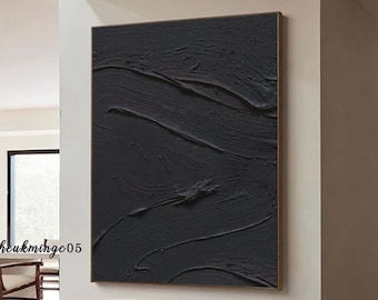 Black Textured Canvas Painting - Wabi Sabi Minimalist Wall Art