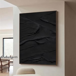 Minimalist Black Wall Art Wabi Sabi Black Abstract Painting on Canvas 3D Plaster Painting Modern Abstract Wall Art Large Textured Wall
