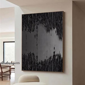 Schwarze 3D-Texturkunst Schwarze Wandkunst Malerei auf Leinwand Wabi Sabi Wall Art Schwarze minimalistische Malerei Neutrale schwarze Malerei