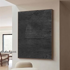 Minimalist Black Wall Art Wabi Sabi Black Abstract Painting on Canvas 3D Plaster Painting Modern Abstract Wall Art Large Textured Wall
