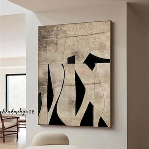Beige Black Wall Art Painting on Canvas Wabi Sabi Wall Art Brown Texture Art Beige and Brown Minimalist Painting Neutral Beige Painting
