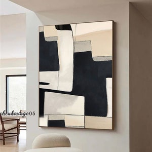 Beige en zwarte muurkunst Beige Wabi Sabi muurkunst schilderij Beige textuurkunst Zwart en beige minimalistisch schilderij Neutraal beige schilderij