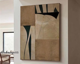 Hand-Painted Beige Minimalist Wall Art: Wabi Sabi Painting