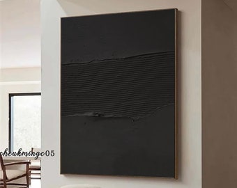 Lienzo texturizado negro, decoración minimalista de pared de yeso