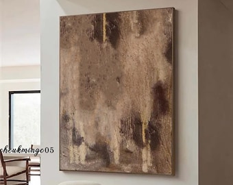 Textura marrón beige del arte - Pintura Wabi Sabi sobre lienzo