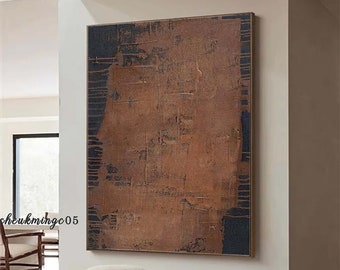 Black and Brown Wall Art Painting on Canvas Wabi Sabi Wall Art Brown Texture Art Black and Brown Minimalist Painting Brown Plaster Painting