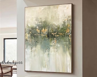 Beige and Green Texture Wall Art on Canvas Large Minimalist Painting Beige Wall Art Wabi Sabi Wall Art Beige Painting For Livingroom