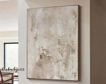 Beige Minimalist Painting on Canvas Large Plaster Wall Art Beige Texture Wall Art Wabi Sabi Wall Art Beige Painting Modern Contemporary