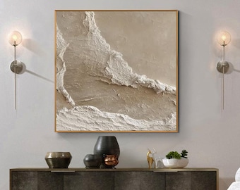 Beige Textured Abstract Painting Ocean Waves Painting Beige Abstract Painting 3D Textured Wall Art Boho Wall Art Heavy Textured Art