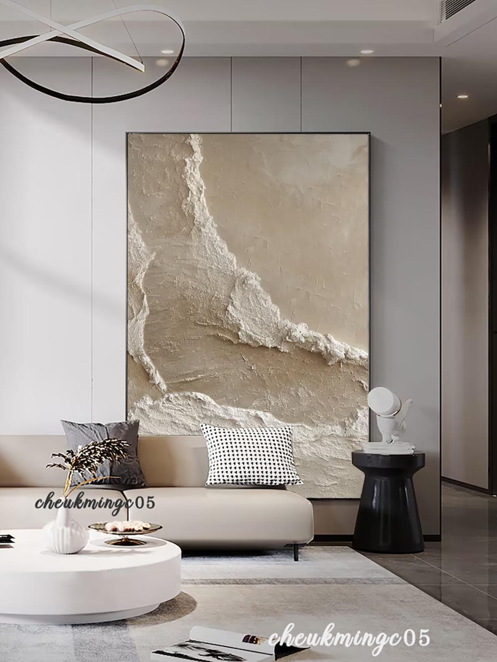 Beige Texture Abstract Beige Textured Abstract Painting: 3D Ocean Waves, Boho Wall Art - Etsy