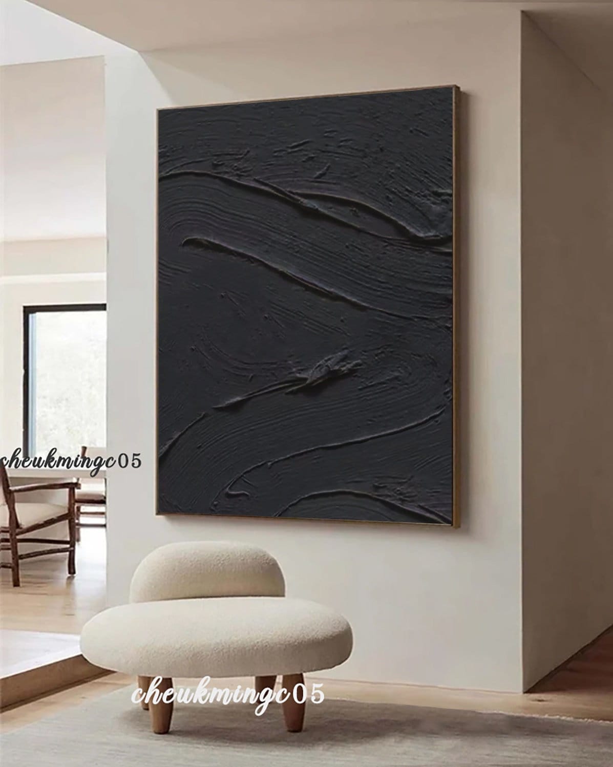 Black Textured Canvas Painting - Wabi Sabi Minimalist Wall Art - Etsy