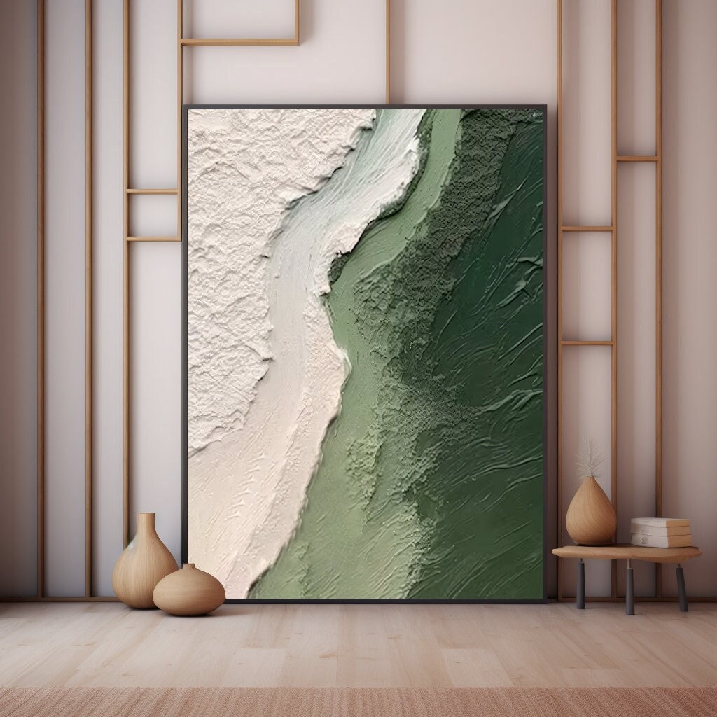 Green Ocean Oil Painting Canvas - Wabi-Sabi Wall Art