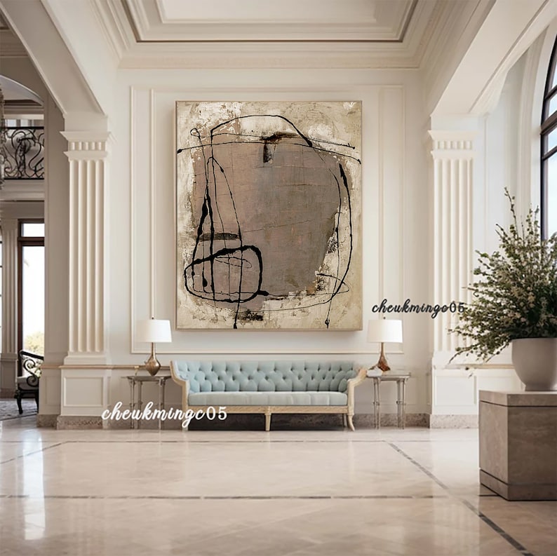 Beige Abstract Painting on Canvas, Large Minimalist Plaster Wall Art - Etsy