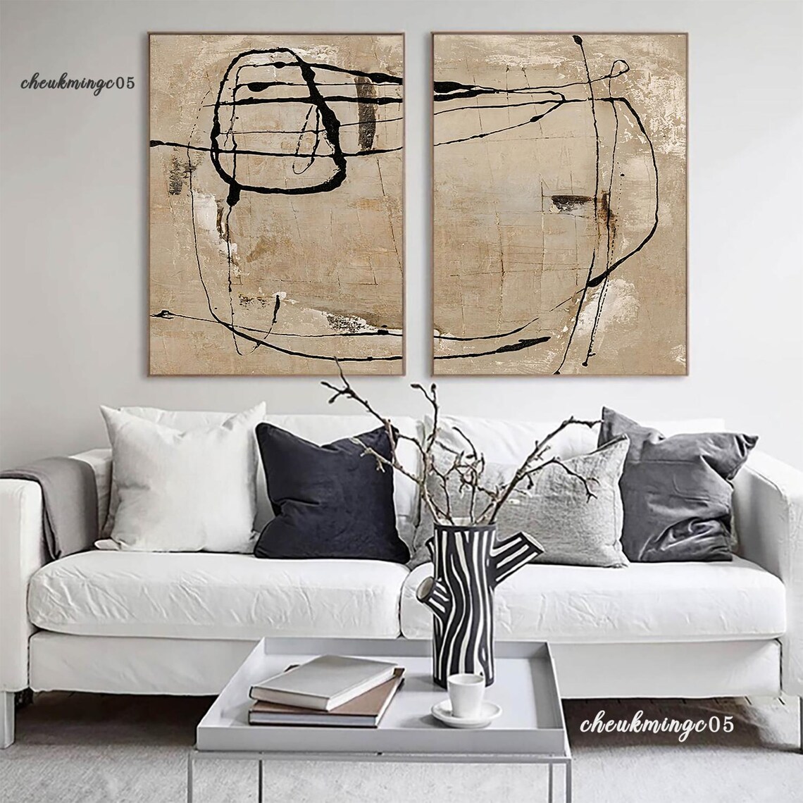 Abstract Beige Wabi Sabi Painting Set, Textured Minimalist Wall Art - Etsy