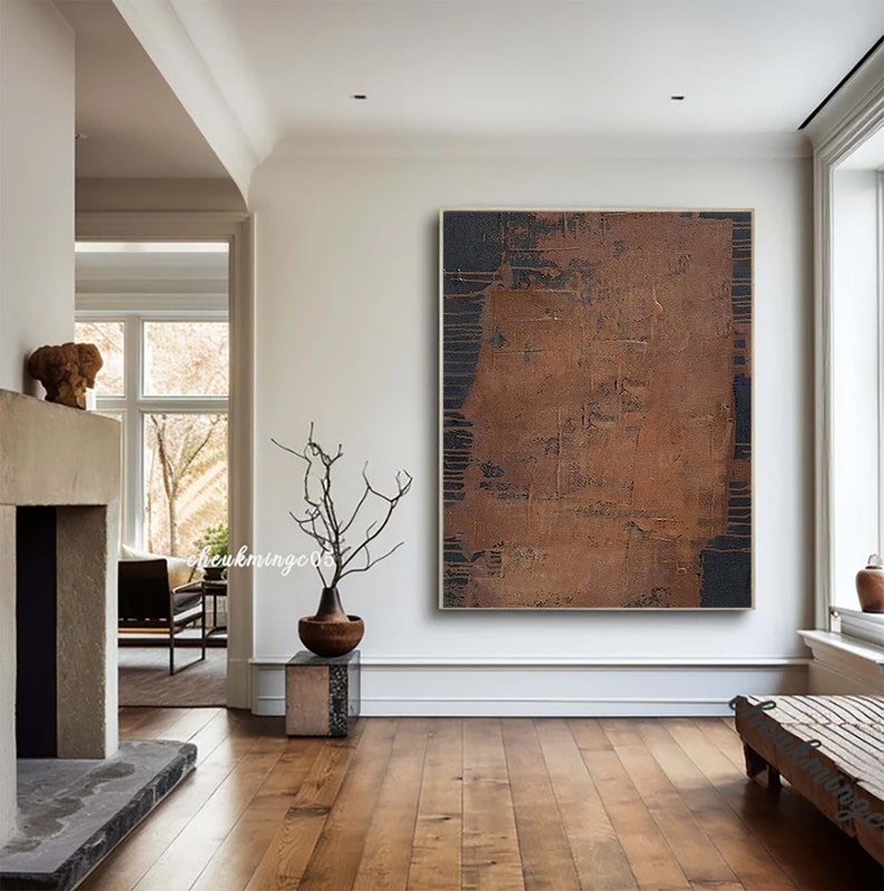 Black and Brown Wall Art Painting on Canvas Wabi Sabi Wall Art Brown