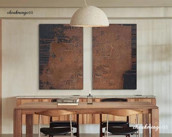 Arte mural Wabi Sabi, pintura minimalista con textura marrón sobre lienzo.