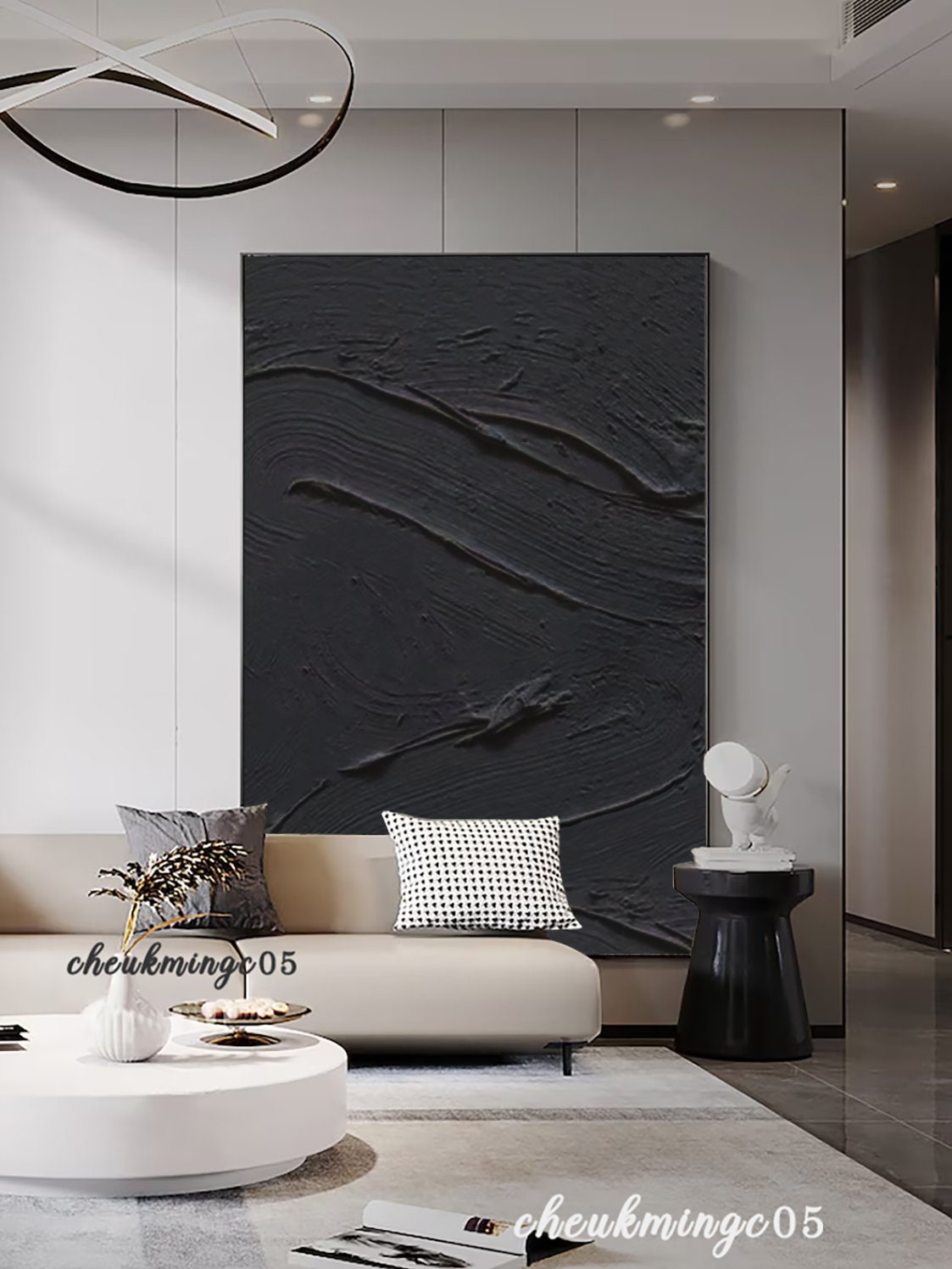 Black Textured Canvas Painting - Wabi Sabi Minimalist Wall Art - Etsy