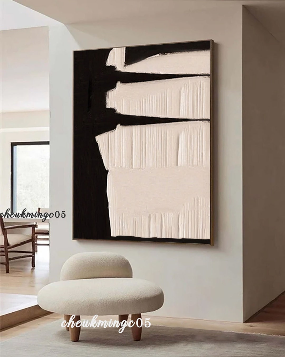 Beige and Black Wabi Sabi Wall Art Minimalist Painting on Canvas Large ...
